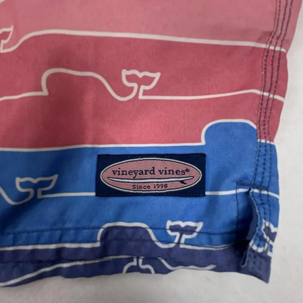 Vineyard Vines Swim Shorts Mens Large Multicolor Whale Stripe Lined Trunks Beach